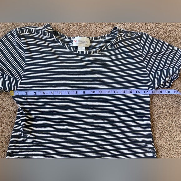 Vintage 90s Striped Cropped Tee - Size L - Picture 5 of 6